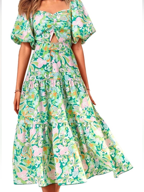 BTFBM Dresses & Skirts - Floral Tiered Midi Dress in Mint Green